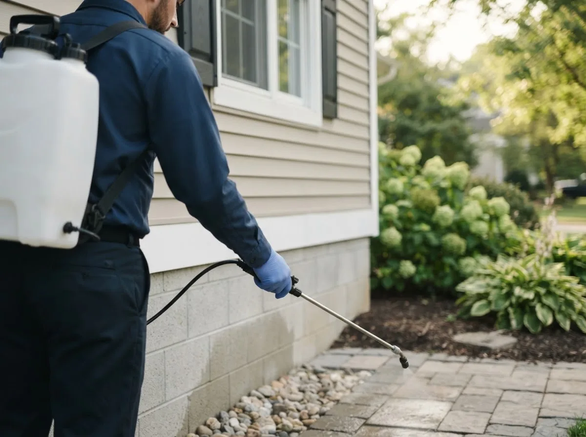 Pest control technician inspecting a home in Frederick, IL